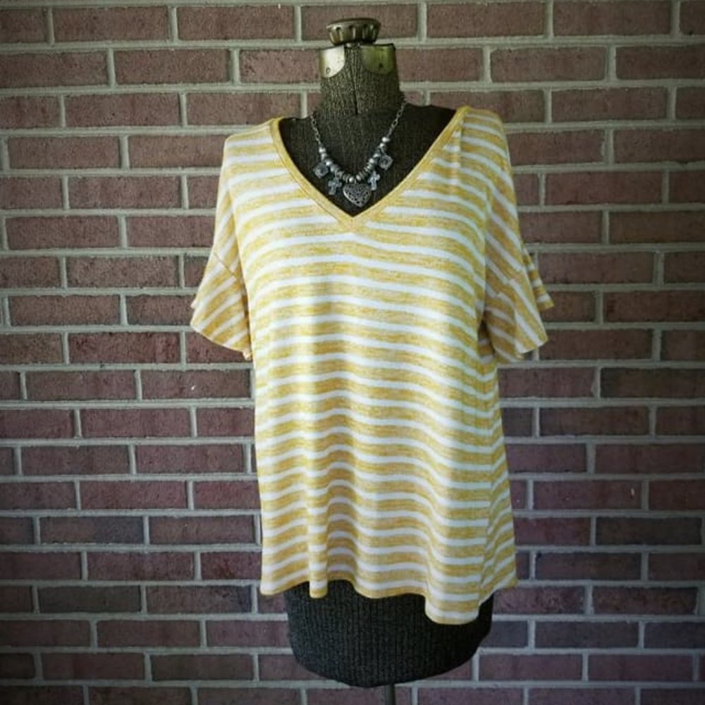 COPY - A NEW DAY Yellow White Stripe Ruffle Sleev…